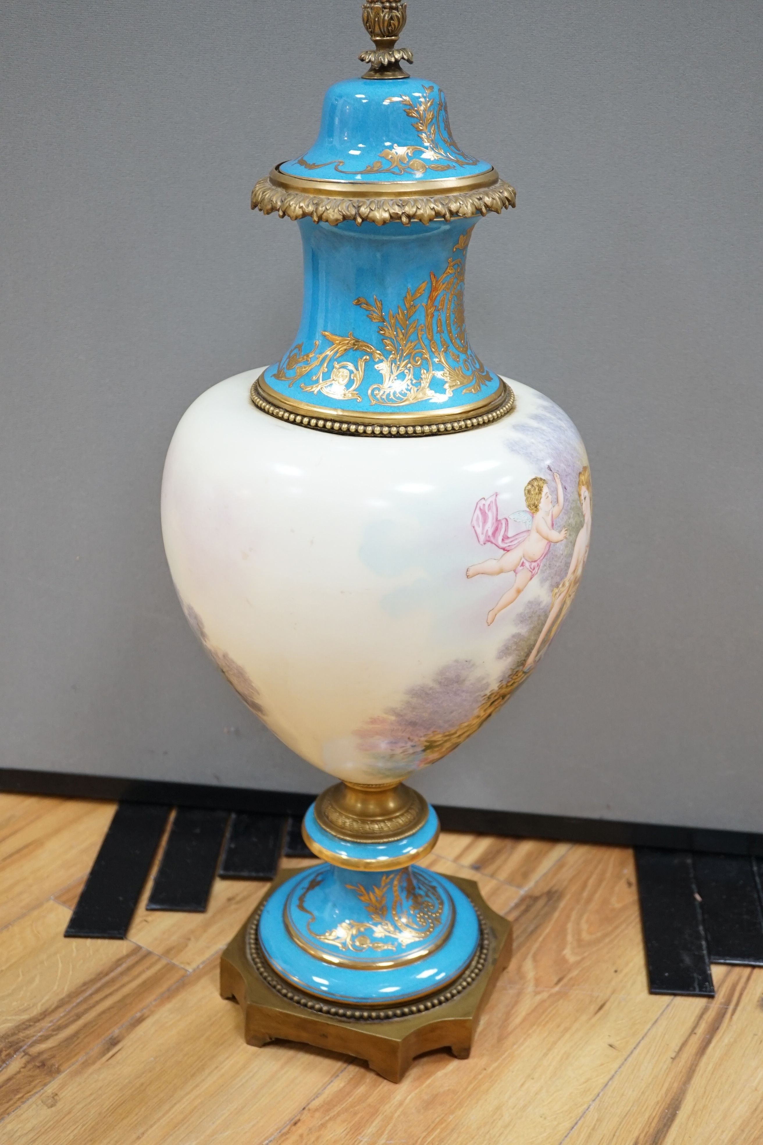 A large Sevres style vase and cover 70cm